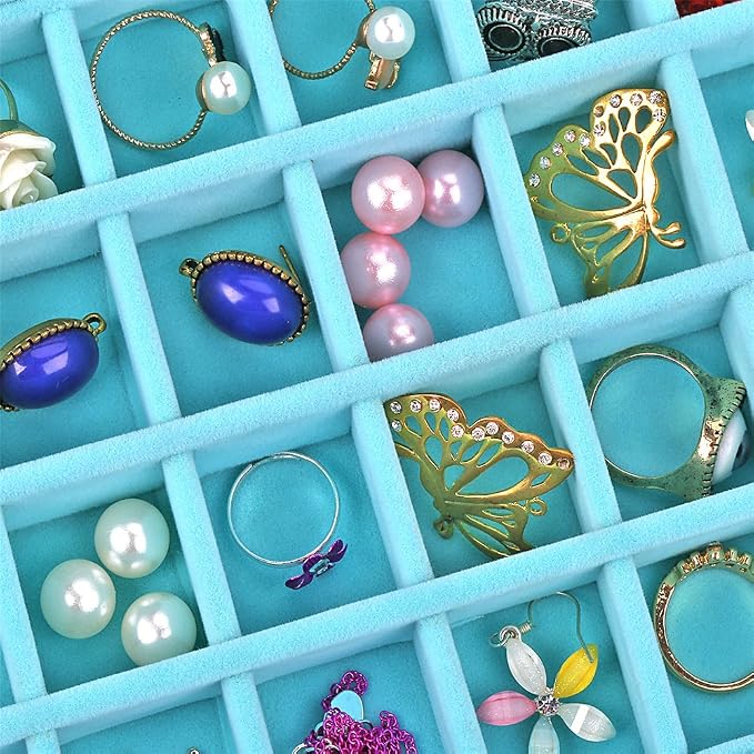 24 Grids Velvet Glass Ring Earrings Jewelry Box Earrings Organiser Storage Holder Display Case - Image 4