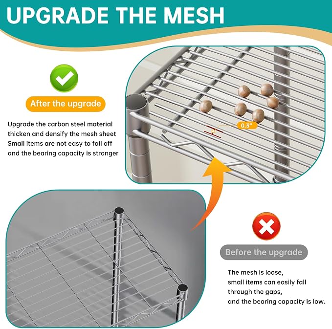 SINGAYE 5 Tier Shelf Wire Shelving Adjustable Storage Shelves Rack Standing Units for Kitchen Closet Laundry Bathroom Organizers Metal Pantry Narrow Mesh Gaps 10" D x 16" W x 55" H Gray - Image 4