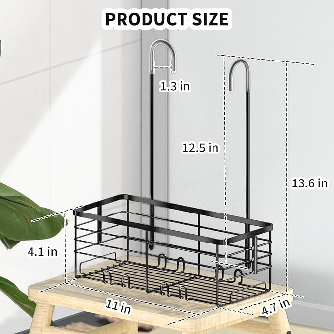 SHANSHUI Shower Hanging Caddy, Bathroom Shower Organizer Basket, Shampoo Bracket Over Door Rack with Hooks, 304 Stainless Steel - Image 6