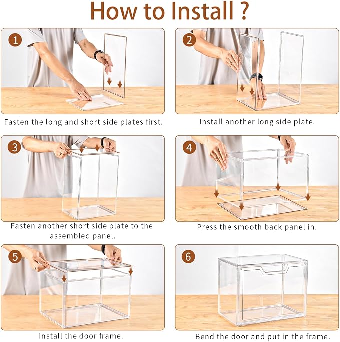 Freebat Stackable Storage Bins, Clear Acrylic Display Case, 9-Pack Acrylic Boxes with Lids, Clear Storage Containers Storage for Handbags, Collectibles & Figures - Image 8