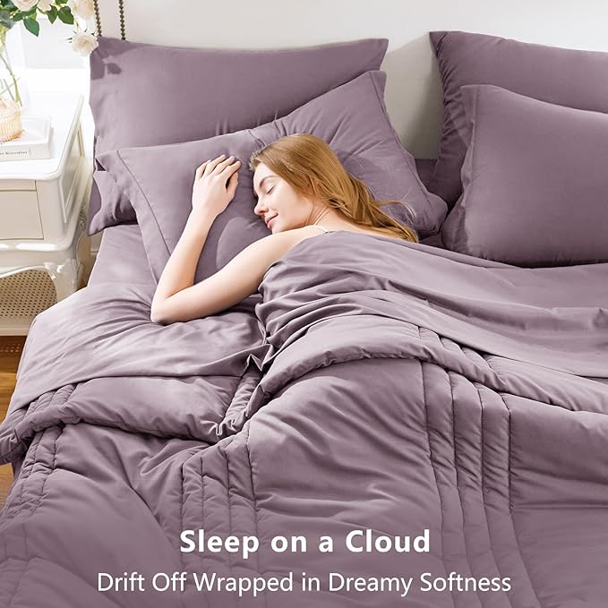 CozyLux Queen Comforter Set - 7 Pieces Bed in a Bag Dusty Purple Comforter Set with Sheets Luxury Bed Set All Seasons, Soft Bedding Set with Down Alternative Comforter, Sheets, Pillowcases & Shams