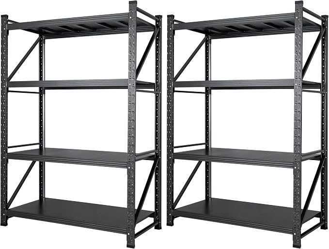 Set of 2 Storage Shelves, 48” Wide Heavy Duty Garage Shelving Units, 4 Tiers Rack Shelf, 24” Deep Steel Industrial Shelving, 3000LBS Adjustable Standing Shelf for Warehouse / Shop 48"W x 24"D x 70"H by AFAIF