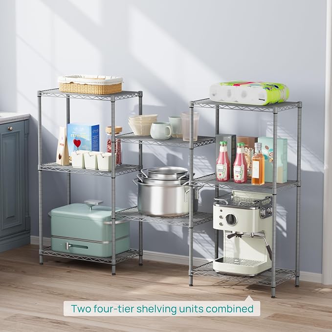 SINGAYE 4 Shelves Adjustable Storage Shelf Wire Shelving Rack Bathroom Standing Units Laundry Room Organization for Kitchen Office Bathroom Organizers Metal Pantry 14" D x 24" W x 48" H Gray - Image 4