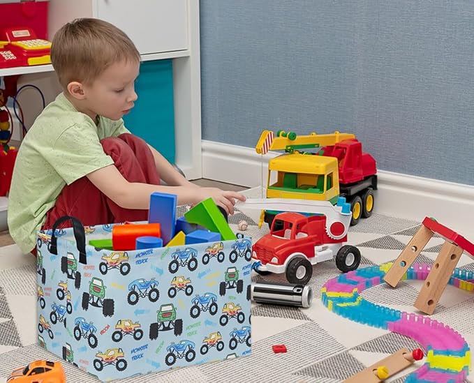 Rectangular Monster Truck Baskets Kids Gift Bins Empty Baby Basket for Boys Toy Storage Basket Organizer Bin Box Room Decor for Home(Monster Truck) - Image 4