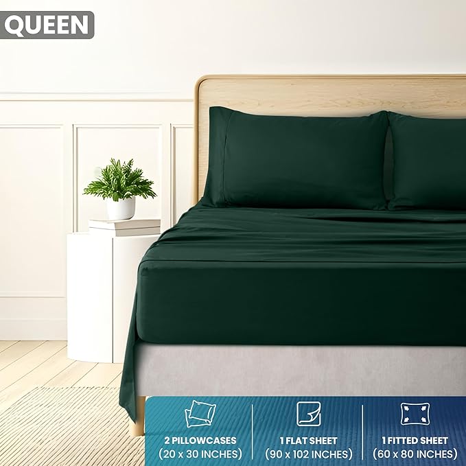 Utopia Bedding Queen Size 4 Piece Sheet Set - Brushed Microfiber - Soft Bed Sheets for Queen Size Bed Set - Includes 1 Fitted, 1 Flat, & 2 Pillow Cases - Deep Pocket (Emerald)