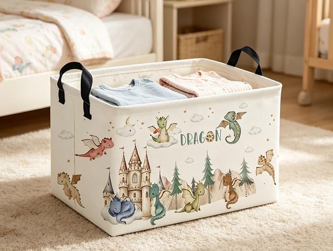 Rectangle Kids Baskets Dinosaur Basket Cute Storage Bin Boys Box for Room Decor Gift Basket(Castle dinosaur) - Image 3