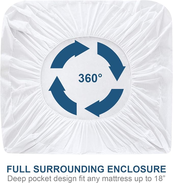 Queen Mattress Protector Waterproof, Breathable Soft Terry Mattress Cover with TPU Layer Fitted 18'' Deep Pocket, All Around Elastic Style Noiseless