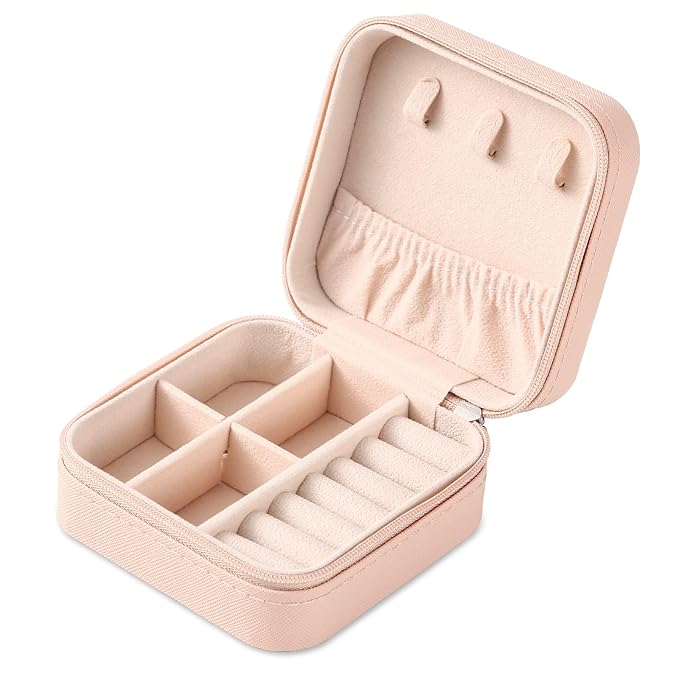 Neveika Portable Travel Mini Jewelry Box Leather Jewellery Ring Organizer Case Storage Gift Box Girls Women (pink). by NEVEIKA