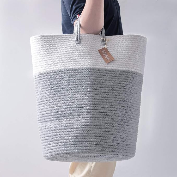 Cotton Rope Laundry Hamper by YOUDENOVA, 58L - Woven Collapsible Laundry Basket - Clothes Storage Basket for Blankets, Laundry Room Organizing, Bedroom Storage, Clothes Hamper – Grey - Image 5