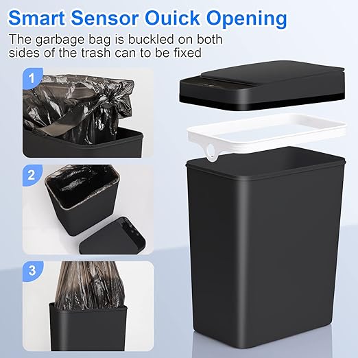 Anborry Bathroom Automatic Trash Can 3 Pack 2.2 Gallon Motion Sensor Touchless Small Slim Garbage Can with Lid Smart Electric Narrow Garbage Bin for Bedroom Living Room Office Kitchen (Black) - Image 6