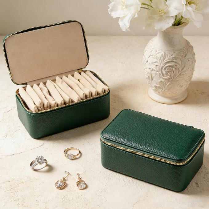 Travel Jewelry Organizer, Travel Jewelry Box with 12 Velvet Zipped Pouches Bags for Jewelries Necklaces Rings Earrings Sorting Storage for Women Girl Gifts, Mint Green - Image 2