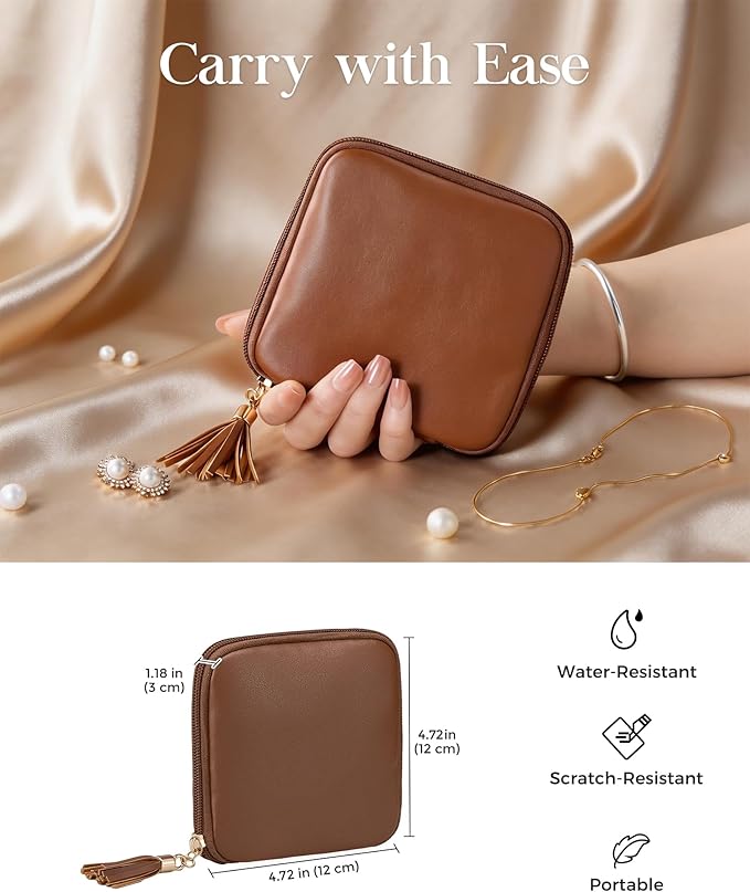 Lolalet Travel Jewelry Case Organizer, Small Jewellery Pouch with Compartments for Storage, Soft Velvet Bag for Traveling Women, Full-Zip Packing for Necklaces, Earrings, Bracelets -Brown - Image 3