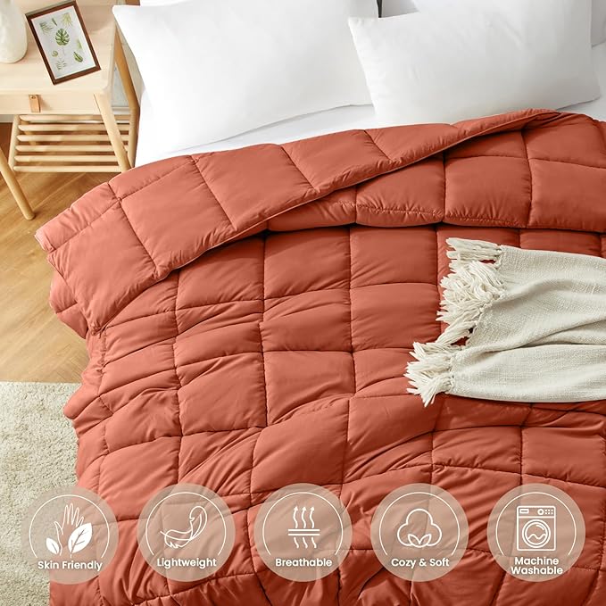 Homelike Moment Comforters Queen Size - Orange Duvet Insert Down Alternative Bed Queen Comforter, Lightweight Bedding Comforter Full Size Quilted Soft All Season Burnt Orange