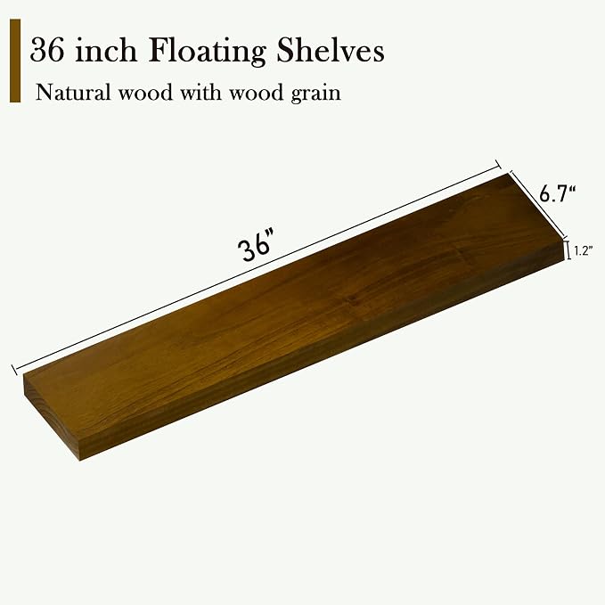 ROGMARS 36 Inches Long Walnut Floating Shelves,Rustic Solid Wood Farmhouse Wall Shelves with Invisible Brackets for Bathroom, Living Room, Bedroom, Kitchen Set of 3 - Image 2