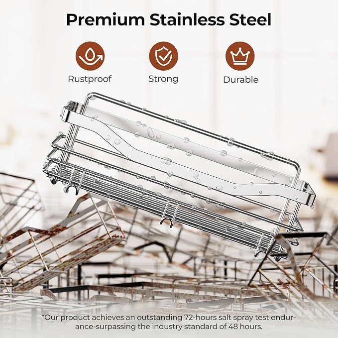Orimade Shower Caddy Basket Shelf with 5 Hooks Adhesive Organizer Storage Rack Rust Resistant Wall Mounted Stainless Steel No Drilling for Bathroom, Toilet, Kitchen - 2 Pack - Image 8