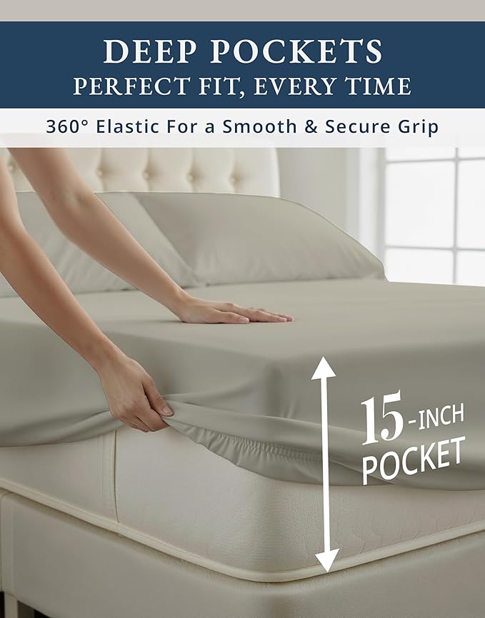 LANE LINEN 100% Egyptian Cotton Twin Sheets Set, Sustainably Produced Luxury Hotel Like Thick Twin Bed Sheets, Naturally Temperature Regulating Machine Washable Cotton Sheets - Silver