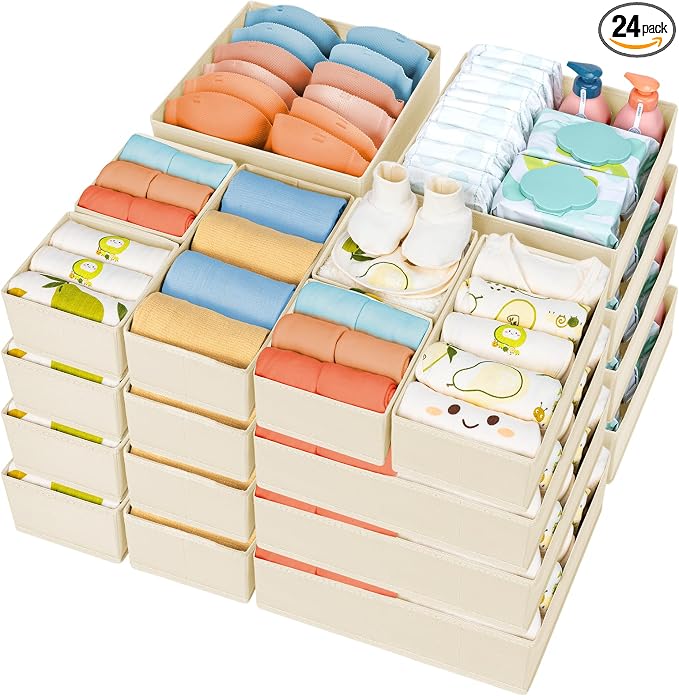 DIMJ Drawer Organizer Clothes, 24 Pack Dresser Organizer, Foldable Closet Organizers and Storage, Fabric Dresser Drawer Organizers, Drawer Dividers for Nursery, Baby Clothes, Underwears, Sock by DiMJ