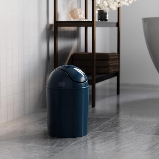 Umbra 1.25 Gallon Mini Waste Can with Removable Swing-Top Lid - Small Garbage Bin for Kitchen, Bathroom, Bedroom, Office - Compact Trash Can Fit Under Tables & Counters - Dark Blue - Image 4