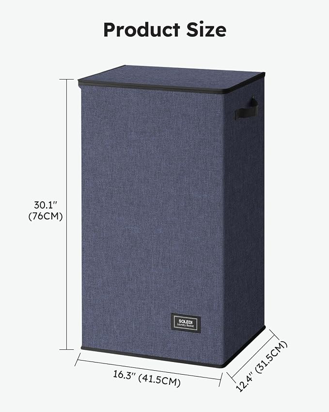 SOLEDI Laundry Hamper with Lid 100L Large & Tall Collapsible Laundry Basket, Clothes Hamper with Bag Removable Easy to Carry, Dirty Hampers for Bedroom, Bathroom, Dorm, College, Navy Blue - Image 7