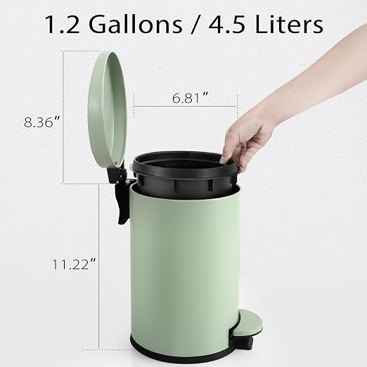 TIPGO Small Trash Can with Lid Soft Close, 4.5 Liters / 1.2 Gallon Bathroom Garbage Can, Mini Step Trash Bin, Stainless Steel Wastebasket for Bathroom, Bedroom, Office (Green) - Image 5