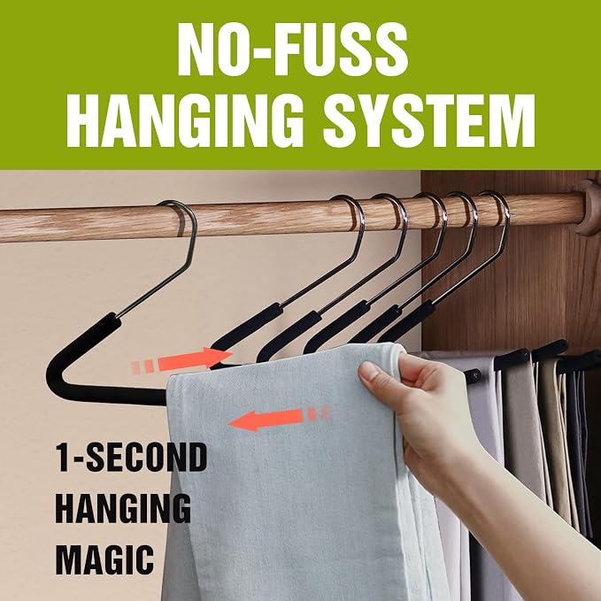 Spring Fever Open Ended Non Slip Sponge Padded Pants Hangers - Chrome Plating Foam Heavy Duty Space Saving Beige Long 5 - Image 6