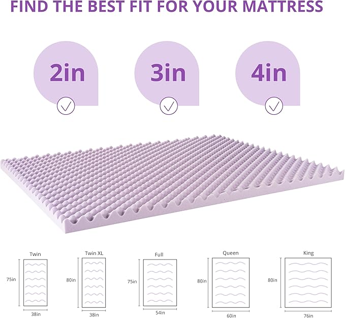 EGOHOME Egg Crate Memory Foam Mattress Topper 4 Inch Queen, Gel Cooling Infused Foam Mattress Topper for Pressure Relief, CertiPUR-US Certified Bed Topper, Purple, 60"×80"