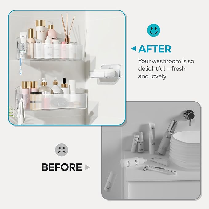Nieifi Adhesive Wall Shelf, Shower Shelves, Shower Organizer for Bathroom Organization (A-Clear, 3 pieces) - Image 8