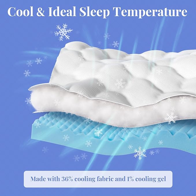 OhGeni Cooling 5 Inch Twin XL Dual Layer Mattress Topper, 3 Inch Egg Crate Gel Memory Foam, 2 Inch Pillow Top Pad, College Dorm Essentials Bedroom Mattresses Cover, Sleep Comfort and Back Pain Relief