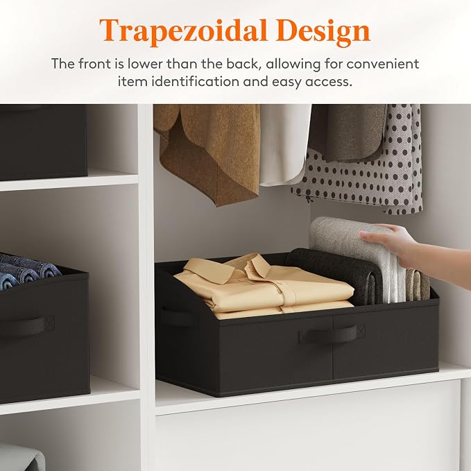 Lifewit Trapezoid Closet Storage Bins for Shelf, 6 Packs Non-woven Closet Organizer Baskets with Handles, Foldable Clothes Containers Boxes for Clothing, Book, Purse, 23L, Extra Large, Black - Image 3