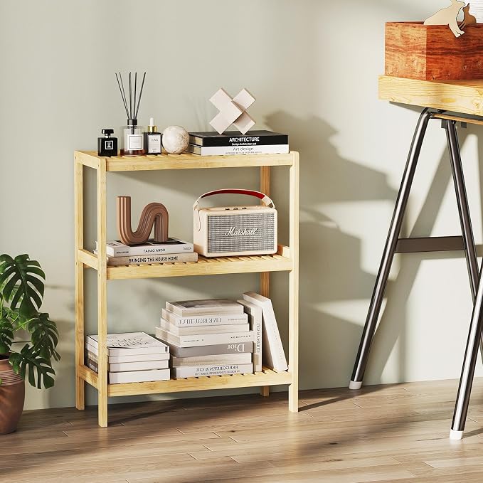 Bamboo Bathroom Shelf, Stand Utility Storage Shelf Multifunctional Bathroom Kitchen Living Room Holder Plant Flower Stand (3-Tier) - Image 5