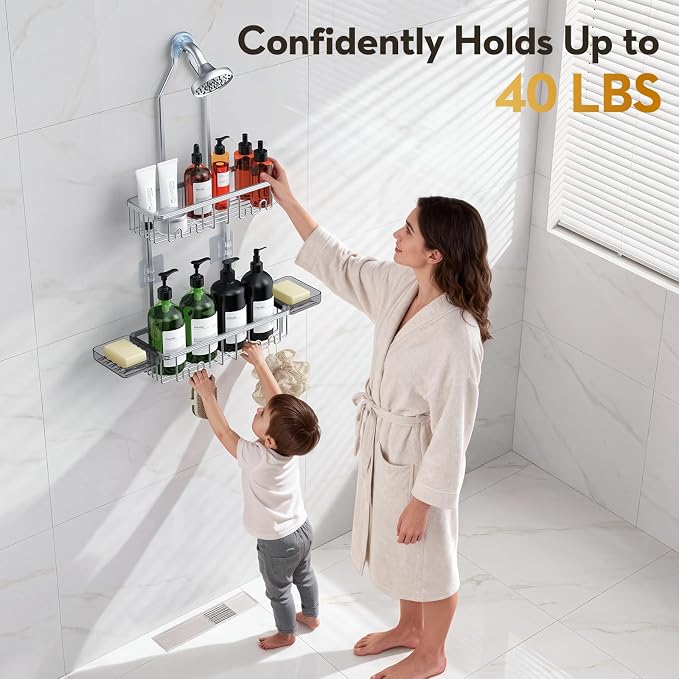 Shower Caddy Hanging, Shower Organizer Hanging, Aluminum Shower Racks for Inside Shower with Hooks for Razor, Never Rust Bathroom Organizers and Storage with Soap Holder, Bright Silver - Image 9