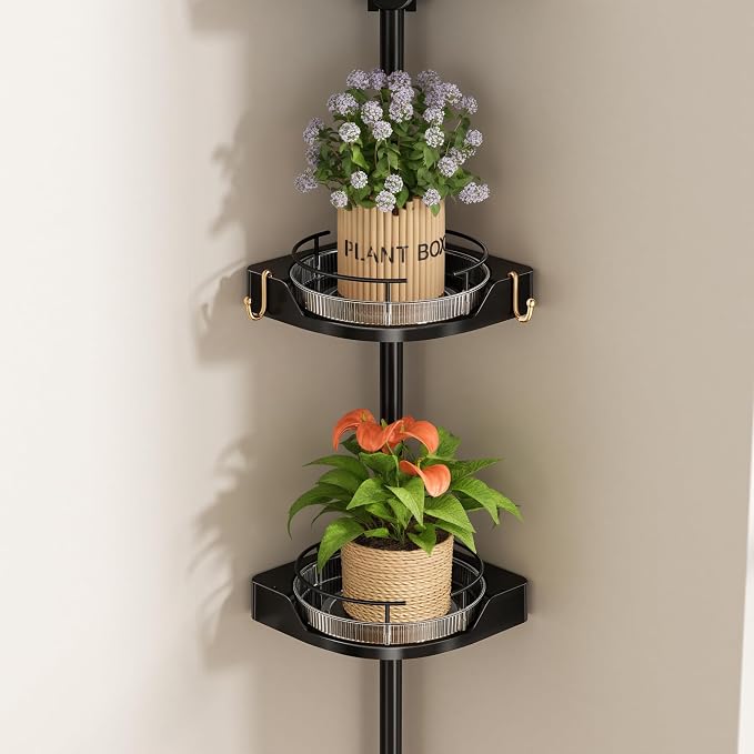 360° Rotating Shower Caddy Tension Pole, 3 Tiers Corner Shower Organizer for Bathroom Shelf Bathtub, Adjustable Standing Shower Rack Bathroom Accessories, Easily Assemble, 34-124 Inch Height, Black - Image 7