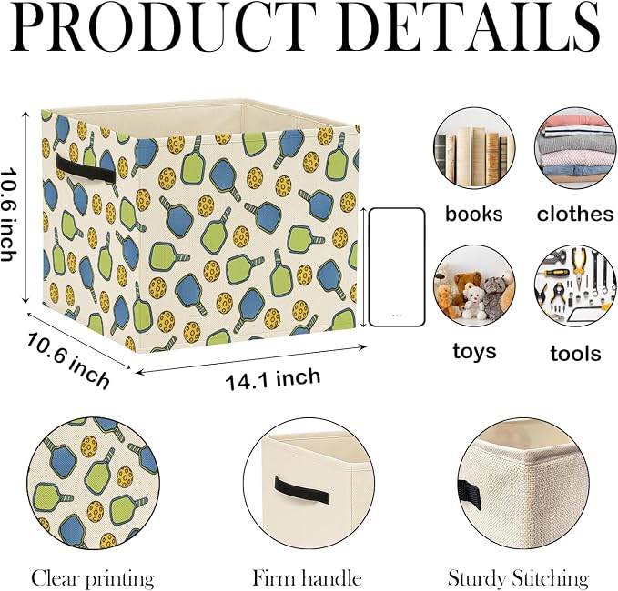 Pickleball Gifts Storage Bin Box with Handles, Gifts for Pickleball Lovers Foldable Baskets Organizer for Bedroom Bathroom Sports Room Clothes Toys Books, Toybox for Boys Girls - Image 2