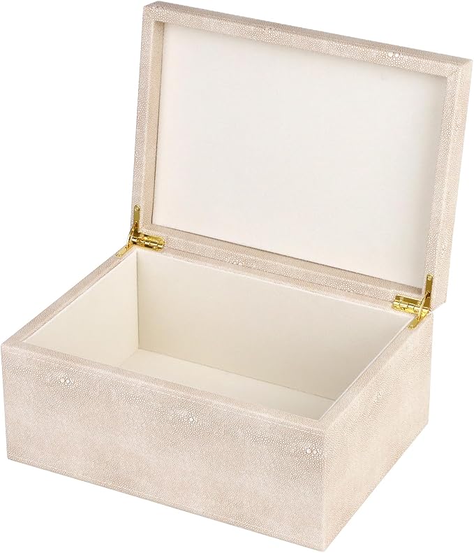 HofferRuffer Faux Leather Decorative Box, Large Wooden Structure Keepsake Box Accessory Organizer Jewelry Organizer with Hinged Lid, Storage Container for Home or Office (LightGrey Shagreen) by HofferRuffer