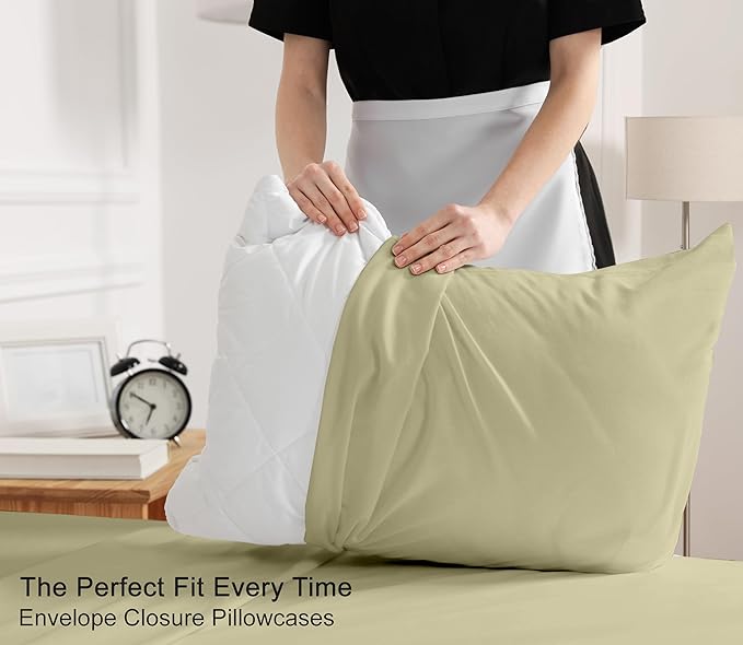 RUVANTI 100% Cotton Sheets – California King Percale Bedding, Cooling & Breathable, Durable with a Crisp, Soft & Comfortable Feel, 14" Deep Pocket, 4-Piece Set, Sage Green