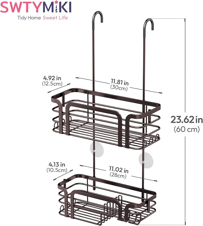 SWTYMIKI Shower Caddy Hanging Organizer - Over the Door Shower Caddy with Soap Holder, 11 Hooks, 2 Installation Ways, Stainless Steel Rustproof Bathroom Organizer, Bronze - Image 8