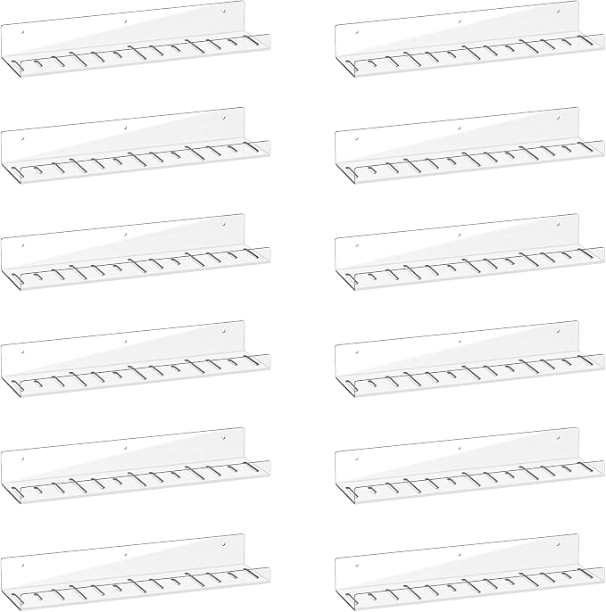 LAZYROSY 12 Pack Floating Shelves - Clear Acrylic/PET Wall Mounted Non-Drilling Storage Rack with Adhesive, Invisible Bathroom and Bedroom Shelves for Kitchen, Living Room, Clear Decoration by Lazyrosy