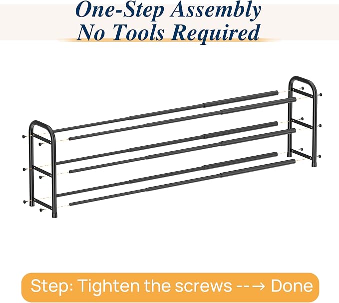 ENJOYBASICS 3 Tier Expandable Shoe Rack for Closet, Free Standing Metal Shoe Shelf Storage Organizer Holder 18 Pairs, Adjustable Width Shoe Rack for Entryway Small Space, Black - Image 7