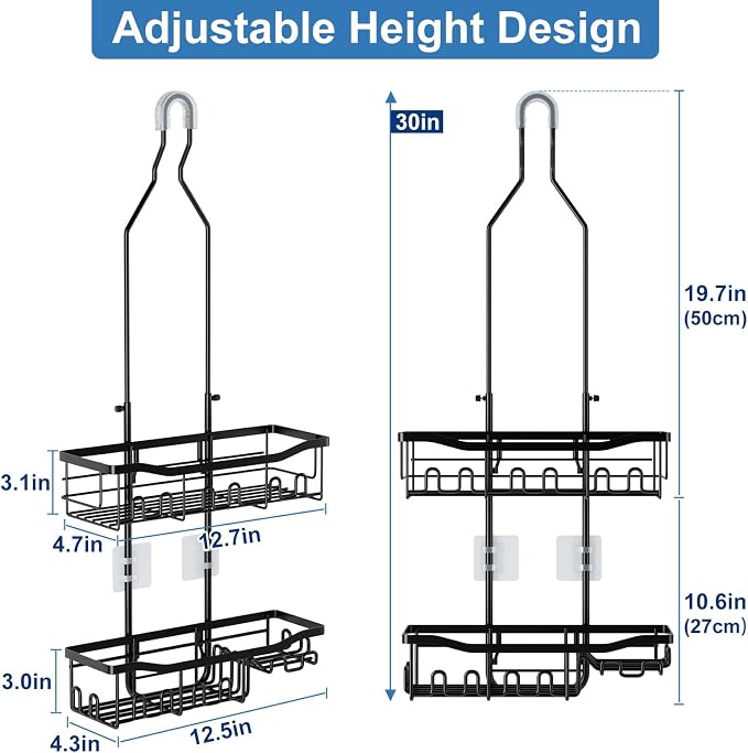 Upgraded Extended Length Shower Organizer with Hooks, Rustproof Shampoo Soap Holder, Large Hanging Bathroom Caddy - Image 4