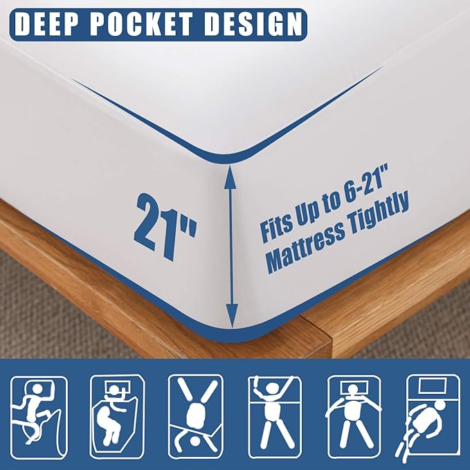 Waterproof Mattress Protector Twin Size, 2 Pack Breathable Mattress Cover, Fitted Deep Pocket Mattress Pad Cover Stretches up to 21 Inches, Soft Noiseless Bed Cover