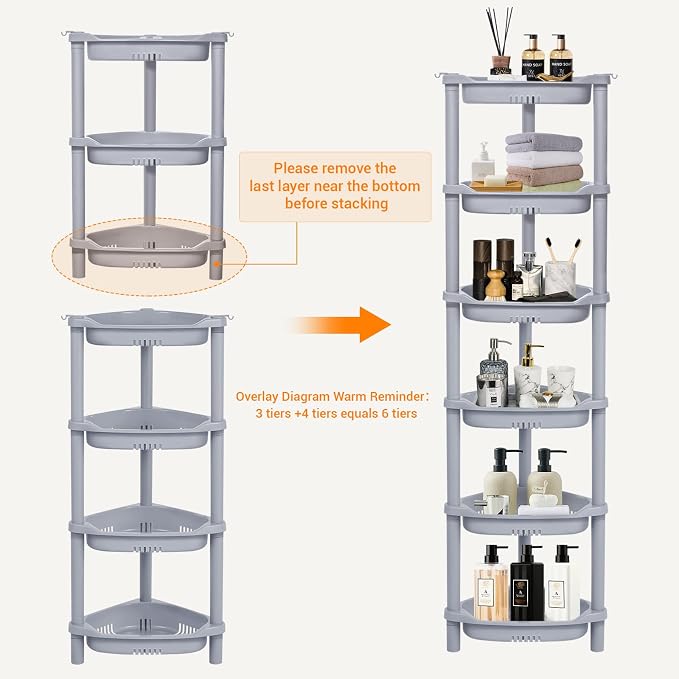 ELYKEN 4 Tier Shower Caddy Organizer Shelf Corner, 14.4 x 11.2 x 31.5 Inches, Rustproof, Plastic Shower Rack Stands for Inside Bathroom, Bathtub, Shower Pan, Grey - Image 5