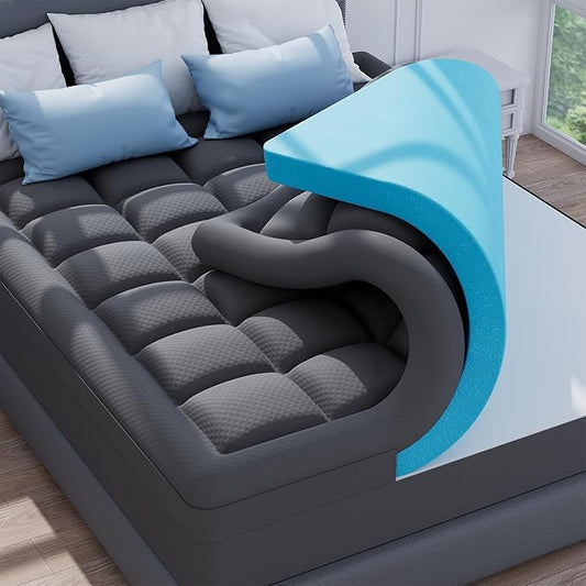 ELEMUSE Dual Layer 3 Inch Memory Foam Mattress Topper King, 2 Inch Cooling Gel Memory Foam Plus 1 Inch Down Alternative Pillowtop Mattress Pad with Cooling Cover, Soft Comfort Support, Grey