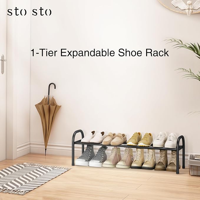 STO STO Expandable Shoe Organizer, 1-Tier Metal Shoe Rack for Closet, Up to 8 Pairs Adjustable Storage for Front Door Entrance, Free Standing Organizer for Entryway, Black - Image 6