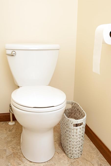 Coeusy Wicker Trash Can,Bathroom Trash Can,Waterproof Wicker Waste Basket for Bathroom,Narrow Small Waste Basket for Bedroom,Office, Cream White 5 Gallon - Image 7