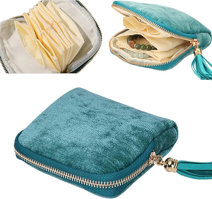 Small Travel Jewelry Organizer Bag Soft Lined Zipper Storage Bag with Tassel Portable Small Jewelry Travel Case for Rings Earrings Necklaces Bracelets, Anti-Scratch Jewelry Holder Pouch for Women Girl by Unknown