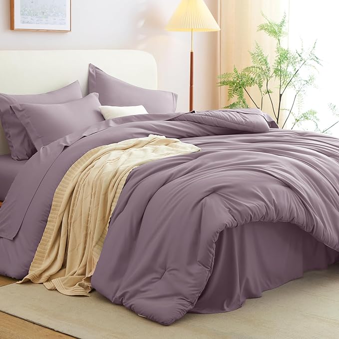CozyLux King Size Comforter Set Dusty Purple, 7 Pieces Bed in a Bag King Comforter Set with Sheets, Luxury Bedding Sets with Down Alternative Comforter, Fitted Sheet, Flat Sheet, Pillowcases & Shams