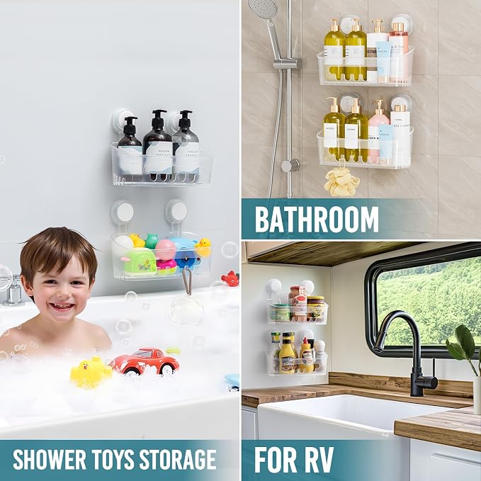 TAILI Shower Caddy Suction Cup, Heavy Duty Bathroom Organizer, Removable Shelves for Inside Shower, Shampoo, Waterproof Suction Plastic Storage for Bathroom Accessories Holder, Frosted Clear - Image 4
