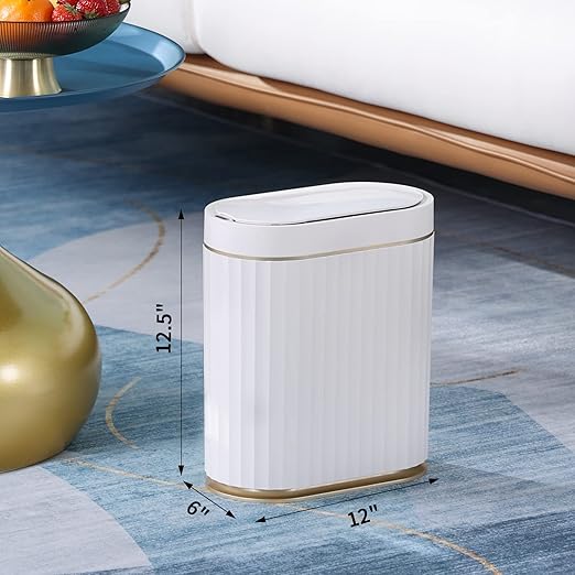 ELPHECO Bathroom Trash Can with Lid 2 Gallon Sensor Garbage Can, Automatic Trash Bin, Motion Sensor Trash Can, IPX5 Waterproof Plastic Wastebasket for Bathroom, Bedroom, Kitchen, Office, White Gold - Image 4