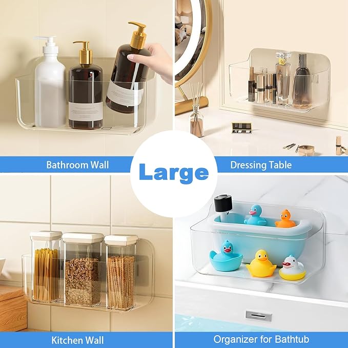 Diesisa Acrylic Wall Mount Organizer - 5.1" D x 10.9" W x 6" H, Large Size Adhesive Wall Self - Shower Caddies Organizer - Bathroom Shelves with Self Adhesive Tape for Bathroom, Kitchen - Large Size - Image 4