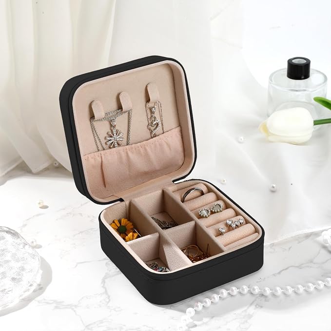 Black White Bats Jewelry Organizer Small Jewelry Travel Case Portable Jewellery Storage for Rings Necklaces Earrings Bracelet Travel Accessories Women Halloween Basket Stuffers for Women - Image 7